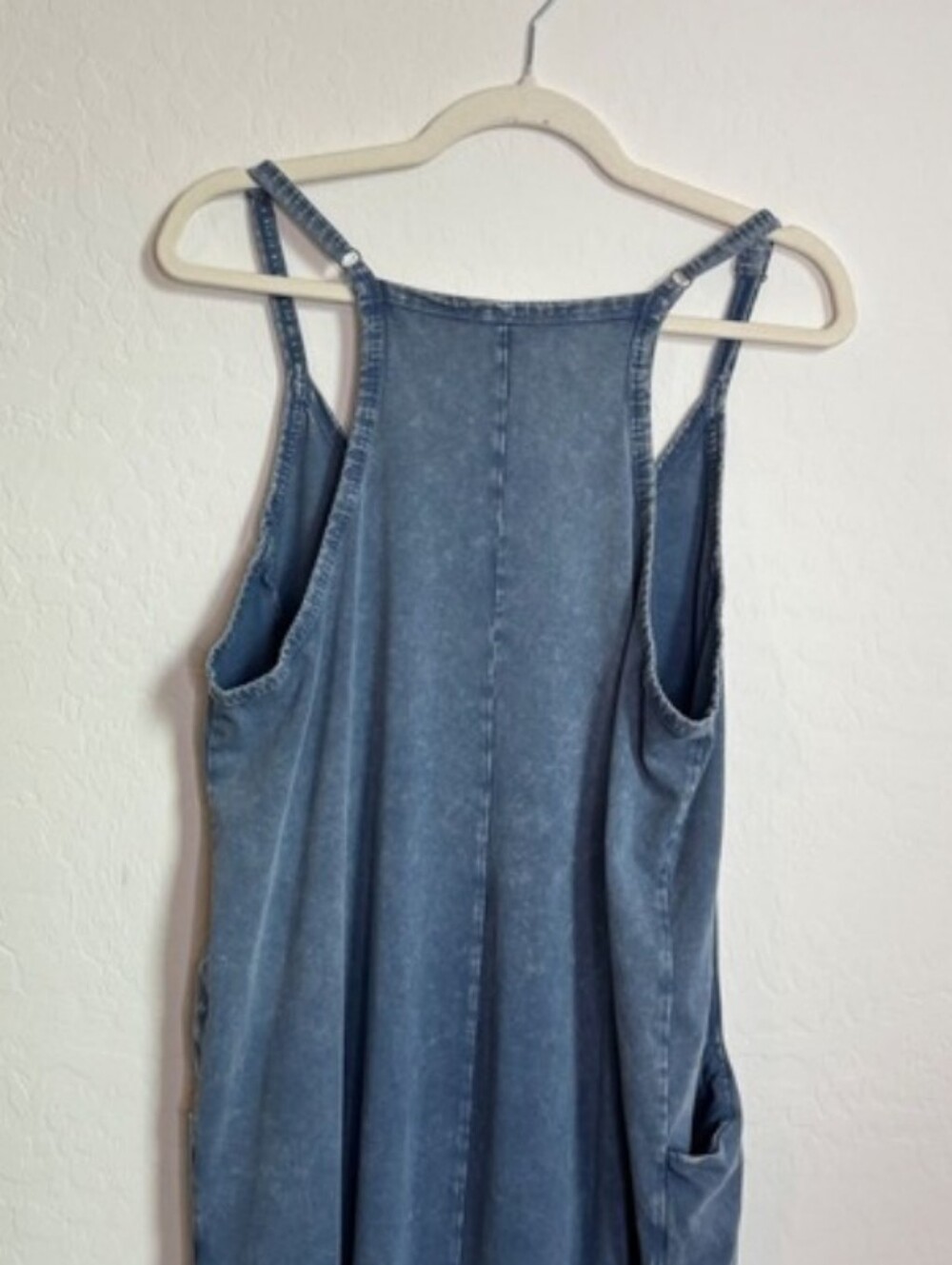 Anthropologie Sundry Blue Mineral Wash Wide Leg Cropped Jumpsuit L Boho Lounge - Picture 9 of 11